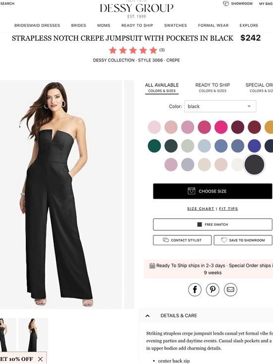 Dessy Collection Pants - Dessy Collection Strapless Notch Crepe Jumpsuit in Black
